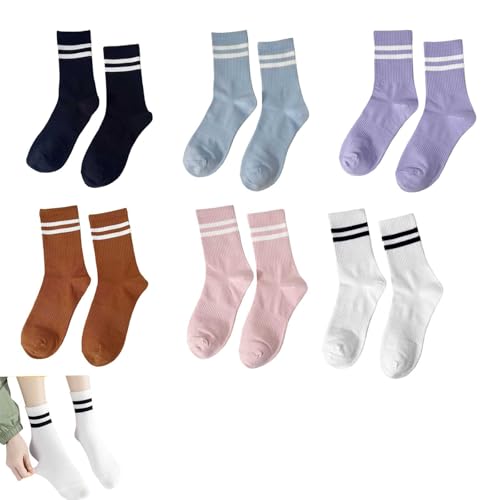 Calcetines niña deportivos 6 pares calcetines altos algodón elástico multicolor para deporte y uso diario primavera verano otoño invierno