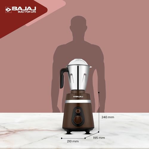 Bajaj Ninja Series Powergrind Belgian Chocolate Mixer Grinder | Duracut Blades | Powerful 1000W Titan Motor | 3 Pots | 1 Year Warranty | Black/Chrome