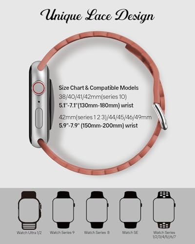 Sunnywoo Lace Sport Silicone Band Compatible with Apple Watch 38mm 40mm 41mm 42mm 44mm 45mm 46mm 49mm for Women, Soft Wristband Waterproof Replacement for iWatch Series Ultra 10 9 8 SE 7 6 5 4 3 2 1