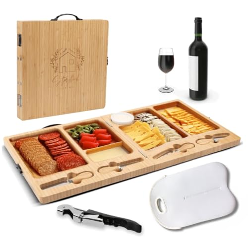 Image of Large Bamboo Cheese Board Set, White Bag