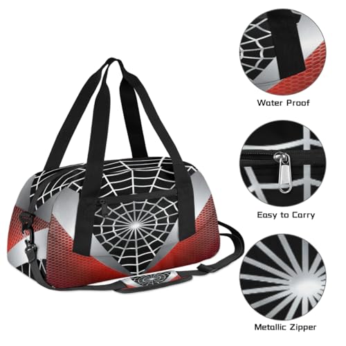 Gym Travel Duffle Bag for Boys - Red Spider Web Kids Overnighter Weekend Bag with Front Zipper Pocket for School Practice, Teens Carry-On Size Sleepover Bags3