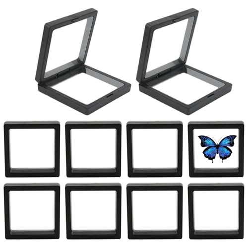 Oldmoom Cadre Flottant 3D pour Bijoux,boîte à Bijoux Flottante 3D - 10 pièces présentoir Mallette de Rangement 3D Flottant,Support d'échantillons, boîte d'organisation d'objets de Collection pour