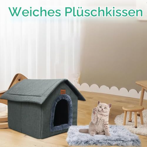 Whiwhi Hundehütte Hundehöhle mit Abnehmbarem Plüschkissen Katzenhöhle Haustierhaus Warmes Und Gemütliches Hundehaus Katzenhaus 45x40x45cm