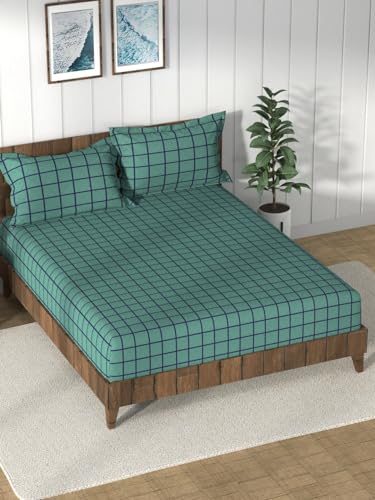 Image of Nautica Super Soft 100% Cotton King Bedsheet and 2 Pillow Covers -3pc Set (Bristol) Checks-Green