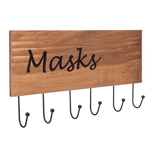 Voisin Products Mask Hanger - 6 Hook Face Mask Organizer 16 by 7 Inches- Solid Wood. Keep Your Family Safe by Having a Mask Handy | Face Mask Holders | Mask Hooks for Wall | Mask Rack | Mask Hookâ€¦