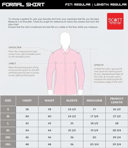Scott International Shirt for Men, Solid Full Sleeves Shirt, Wrinkle Free Mens Shirts, Cotton Formal Shirts, Regular Fit Stylish Mens Shirt, Plain Formal Shirts for Men - Image 5