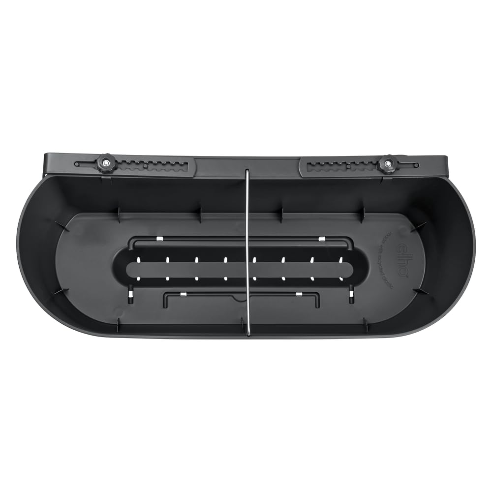 elho Greenville Easy Balcony 52 Blumentopf Balkon - Übertopf für Balkon - 100% recyceltes Plastik - Ø 52.0 x H 19.4 cm - Living Schwarz | L 21.2 x B 52 x H 19.4 cm | Integrierter Untersetzer | 100% recyceltes Plastik