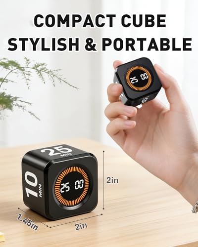 Image of Pomodoro Timer Cube for Productivity - 5 /25 /10 /50 Minutes Preset, Digital Gravity Sensor Desk Visual Timer for ADHD, Silent Mode, Ideal for Office, Study, Kitchen & Kids