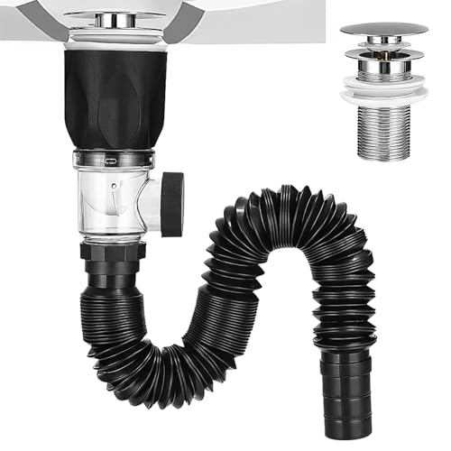 El Mejor Listado de Tubos flexibles , tabla con los diez mejores. 47 Dokpav Kit de Desagüe para Lavabo Sin Orificio de Desbordamiento - Tubo Flexible Expandible Antiolor con Tapón Emergente de Acero Inoxidable, para Orificio de Desagüe de 1-1/4'