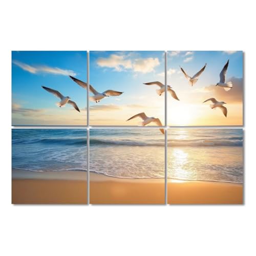 6 Pack Paneles Acústicos Artísticos Antirruido con Imagen de Gaviotas en Playa, 72"x48" miniatura 1
