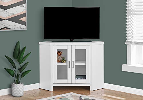 Monarch Specialties Stand-42 L/White Corner With Glass Doors Tv Stand #TOP2