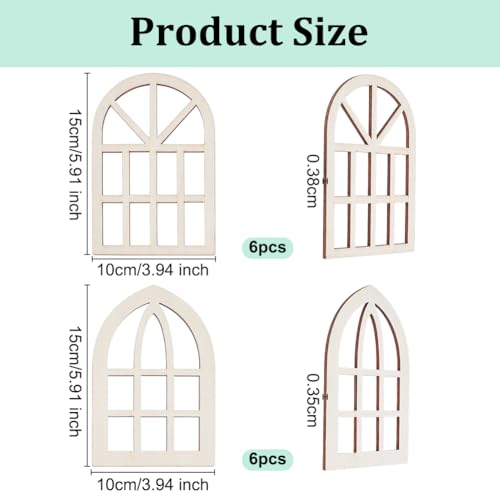 OLYCRAFT 12 Stück 2 Stile Bogen Miniatur Fensterrahmen 15x10cm Holz Miniatur Fenster Mini Fenster Gartenornamente Mini Möbel Fensterrahmen Für Miniaturhäuser Dekoration Möbelzubehör