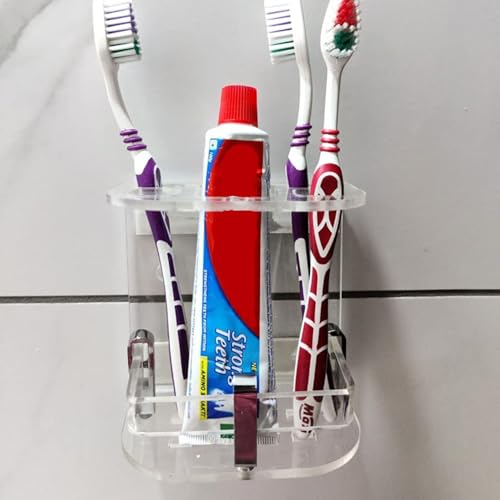 Image of Toothbrush Stand,Wall Stand,Bathroom Wall Stand,Wall Mounted self Adhesive Acrylic Toothbrush Holder,Stand,Tumbler, (Small Clear)