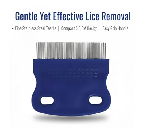Image of Mini Lice Comb | Fine Stainless Steel Teeth | 5.5 cm Compact Size | Ergonomic Grip Plastic Handle | Gentle & Effective Hair Lice Removal | Pack of 1