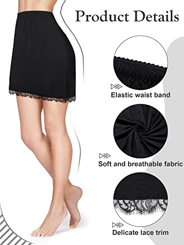 Jiuguva 2 Pieces Lace Trim Half Slips For Women Underskirt Short Above Knee Half Slip For Women's Under Dress (Black, White) #TOP2