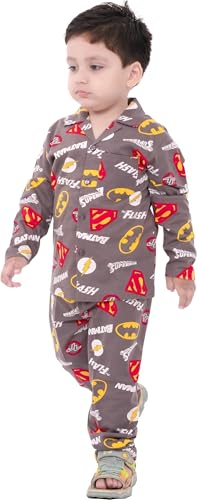 Image of TONY & JONY Summer Casual Wear Self Design Cartoons Printed Full Sleeve 100% Pure Cotton Kid's Top Bottom Set /Night Suit