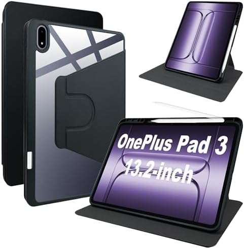 for OnePlus Pad 3, PC 360°Swivel case with Pen Slot, Lightweight,Scratch Resistant, Black for OnePlus Pad 3 13.2 inch 2025