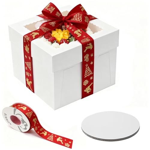 5 Stück Tortenbox Tortenkarton Hoch 30x30x20cm,Kuchenbox,Tortentransportbox,weiße Tortenschachtel mit Fenster und 10 Kuchenrunde Bretter,1 Rollen Satinband für Torten,Kuchenkarton für Torten, Gebäck 5 Stück Tortenbox Tortenkarton Hoch 30x30x20cm,Kuchenbox,Tortentransportbox,weiße Tortenschachtel mit Fenster und 10 Kuchenrunde Bretter,1 Rollen Satinband für Torten,Kuchenkarton für Torten, Gebäck