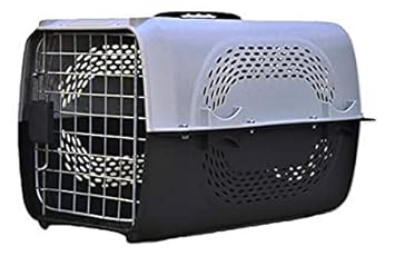Pet Believe IATA Approved Pet Travel Carrier Plastic Handle Hinged Door Folding Crate Transport Box Crate Cage for Puppies & Cats, Size 18Inch (Grey)