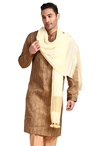 Image of DUPATTA BAZAAR Men's Cream Linen Dupatta for Kurta /Sherwani /Achkan