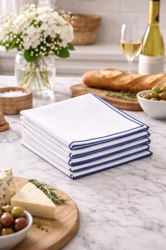 Set de 6 servilletas de tela algodón azul y blanco miniatura 2