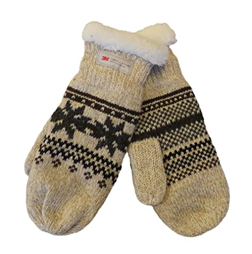 Damen Fäustlinge Handschuh mit Norweger Muster Thinsulate, Farben:beige, Handschuhgröße:One Size