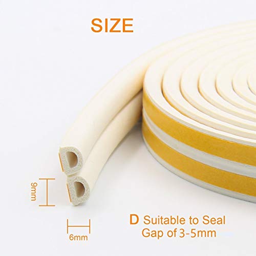 PRUGNA 33Ft Door Seal Weather Stripping, Window Rubber Seal Strip Self Adhesive Foam Tape for Door Window Gap and Wind Blocker, 3/8-Inch x 1/4-Inch x 33-Feet, 2 Tapes (White)