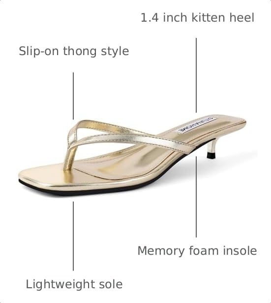 Image of STUNAHOME Kitten Heels Sandals for Women Cute Summer Square Open Toe 1.4 Inches Comfortable Thong Flip Flop Heels