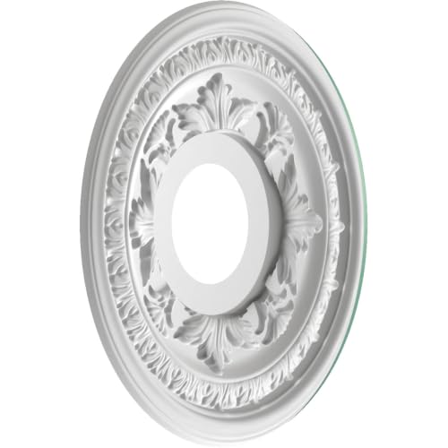 Image of Ekena Millwork CMP13BAFSM Baltimore Thermoformed PVC Ceiling Medallion (Fits Canopies up to 5 1 /4 inch), 13 inchOD x 3 1 /2 inchID x 3 /4 inchP, Universal Pearl Metallic Sea Mist