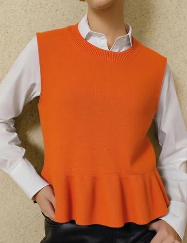 Zontroldy Women's Sleeveless Ruffle Hem Sweater Vest Lightweight Round Neck Knit Pullover Tank Tops3