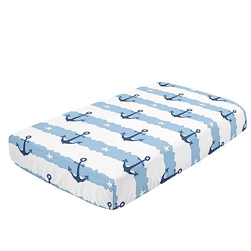 Image of Crib Bedding Set, 3-Piece Nursery Bedding with Comforter, Crib Sheet & Crib Skirt, Blue White Stripes Starfish Anchor Nursery Bedding for Baby Boys and Girls (Anchor Blue)