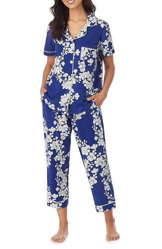 Image of Bed Head PJs Womens Matching Pajamas - Soft Organic Cotton Button Down PJ Shirt & Cropped Pants Set - Loungewear & Sleepwear