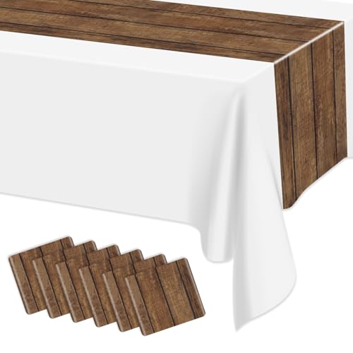 6Pcs Rustic Table Runner Brown Wood Grain Country Table Runner Table Cloth Rectangular Table Decoration for Western Barn Farm Barbecue Birthday Party Decorations, 35 x 274cm