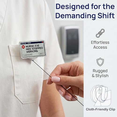 Retractable Badge Reel with Alligator Clip, Heavy Duty, Cute Funny ID Name Tag Holder for Nurses, Doctors, Teachers, and Office (Silver-Nurse.exe) — view 6