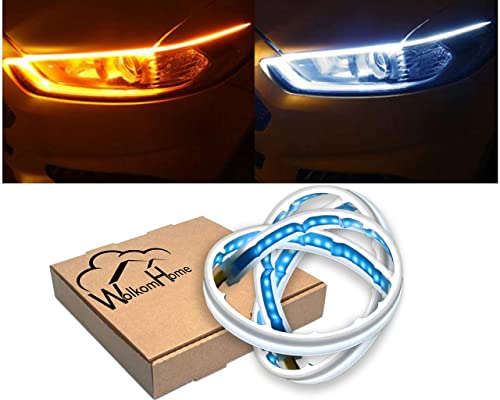 Image of WolkomHome Car Accessories Light for for Tata Indigo CS -Headlight Led Tube Strip, Flexible Drl Daytime Running Silica Gel Strip Light,(Yellow,White)