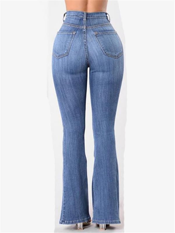 Andongnywell Women's High Rise Button Flare Jeans Bell Bottom Raw Hem Denim Pants Boot Cut Wide Leg Trousers4