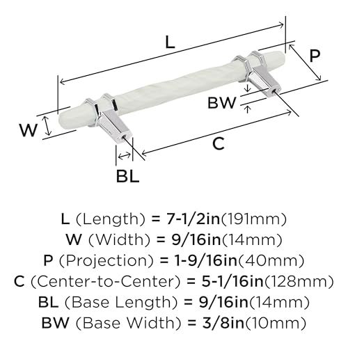 Image of Amerock 5-1 /16 inch Carrione Marble White /Polished Chrome Drawer Pull | 5-1 /16 inch (128mm) Center-to-Center Mounting Distance and 7-1 /2 inches Overall Length, Durable Zinc Cabinet Hardware
