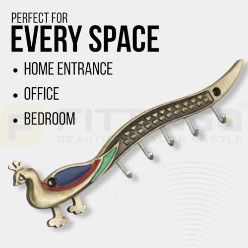 Image of Peacock Zinc Metal Wall Mounted Key Holder with Hooks for Home, Kitchen & Entryway, Durable Heavy Duty Decorative Key Rack Organizer for Keys, Vintage Style - Antique Finish