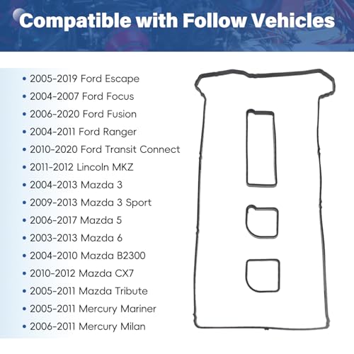 Image of VS50639R1 Valve Cover Gasket Set, Compatible with 2.0L 2.3L 2.5L Escape, Focus, Funsion, Ranger, Transit Connect, Mazda 3, 5, 6, MX-5, CX-7, Tribute, Mercury, Milan