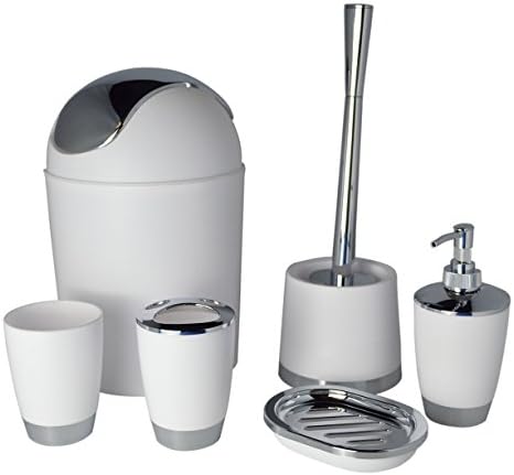 Bathlux Modern Design 6 Piece Bathroom Accessory Set, Toilet Brush, Waste Bin, Soap Dish, Tooth Brush Holder Soap Dispenser, Rinse Cup (Purple)