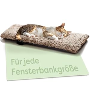 Knupis Katzen Fensterliege Fensterbank rutschfest - Selbstwärmende Katzenmatte für Fenster 90x28cm - Weich & Kuschelig - Waschbarer Bezug – Wärmedecke für Katze – Katzenliege (Braun)
