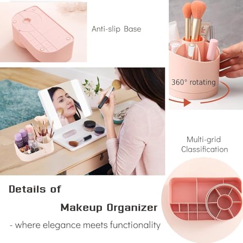 Image of PAXCOO Makeup Organizer for Vanity - Cosmetics Organizer for Girls, Makeup Brush Holder 360 Rotating for Bathroom, countertop, Desk Storage Container, Cosmetic Display Cases. (Pink)