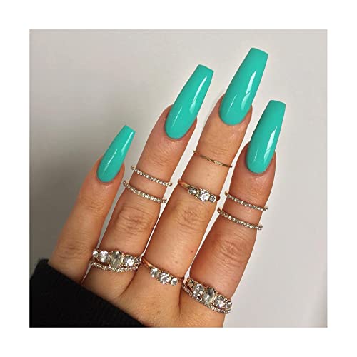 Press on Nails Long Color Gel Fake Nail, Solid Color Manicure Set Including Jelly Glue, Nail File, Cuticle Stick, 24 Pcs. (bright green – glossy)