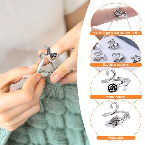 Image of HUISUYTON 9PCS Crochet Ring for Finger, Adjustable Crochet Tension Ring, Yarn Rings for Crocheting Knitting Gifts for Women