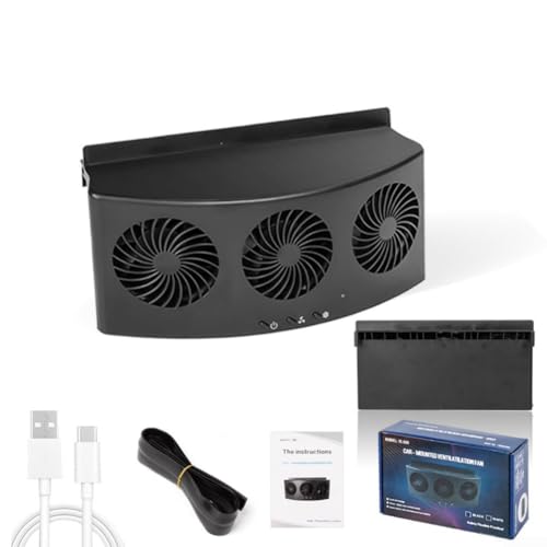 Ventilateur d'échappement USB pour voiture - Rechargeable - Haute vitesse - Pour tous les modèles - Alimenté par USB - Pour la circulation de l'air à l'intérieur du véhicule - Noir - Mise sous tension
