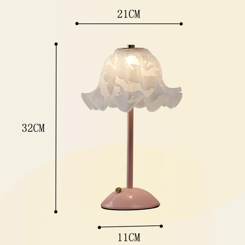 QYYZTQY Kwiatowa stołowa Akumulatorowa lampka nocna Jasnoróżowa lampka nocna Lampka nocna, kwiatowa szklana stołowa do sypialni Salon dziecięcy Pokój kempingowy Bar imprezowy