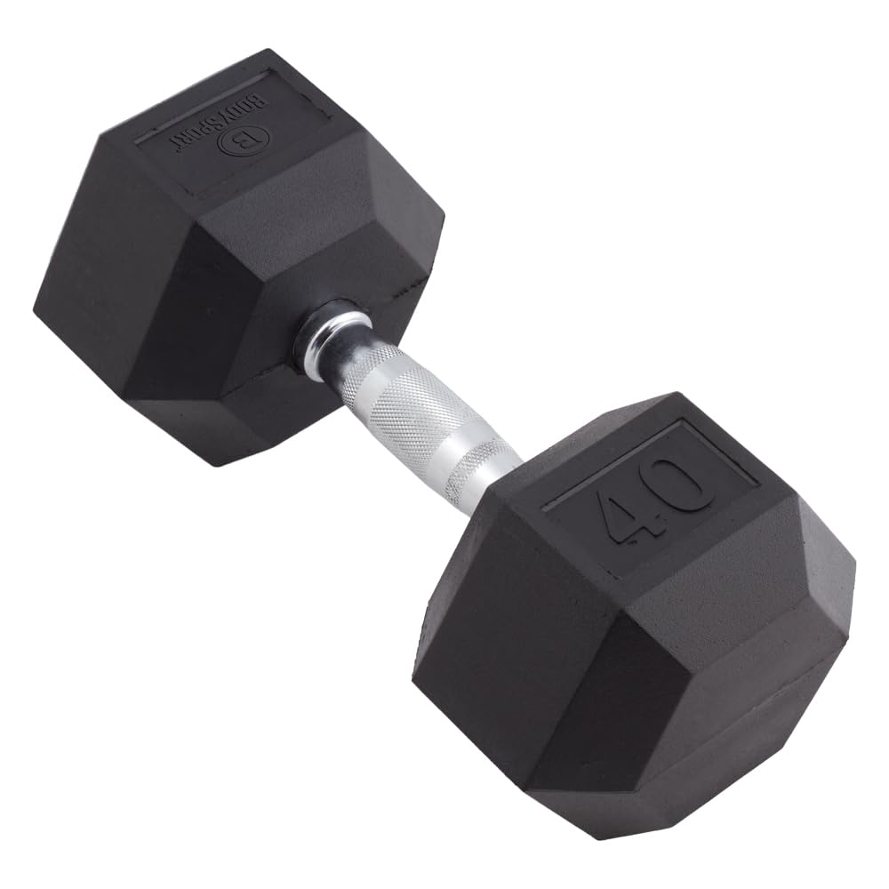 Body Sport Rubber Encased Hex Dumbbell Weight, Single – Dumbbells for Exercises – Strength Training Equipment – Home Gym Accessories – Weight Training