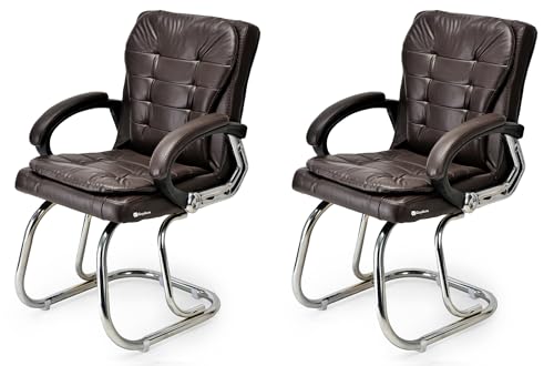 Image of Stainless Steel Special Director Principal Manager Office Visitor Study Chair with Arm Rest with Double Pipe Frame and Cushioned Seat Back (2, Coffee, Double Pipe Frame)