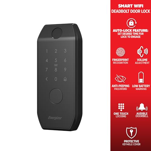 Energizer Smart Door Lock, Deadbolt with Keyless Fingerprint Entry, App Control, Anti-Peep Passcode Touchscreen, 2 Key Fobs & 2 Keys, Holds 50 Fingerprints, One-Touch & Auto-Lock, Doorbell - image 3