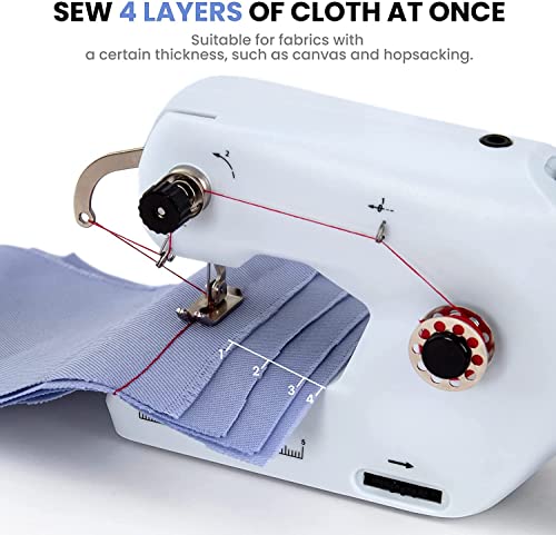 Handmatige naaimachine met dubbele draad, draagbare handmatige naaimachine voor beginners, elektrische naaimachine, snel naaien voor kleding, stoffen gordijnen, thuis en op reis (wit) - Image 5